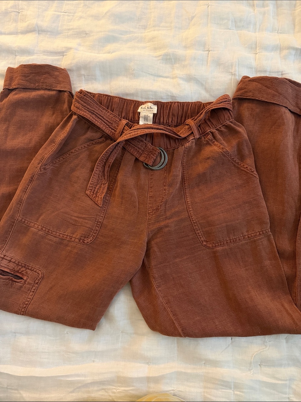 Womens Brown linen Jogger Pants with Belt